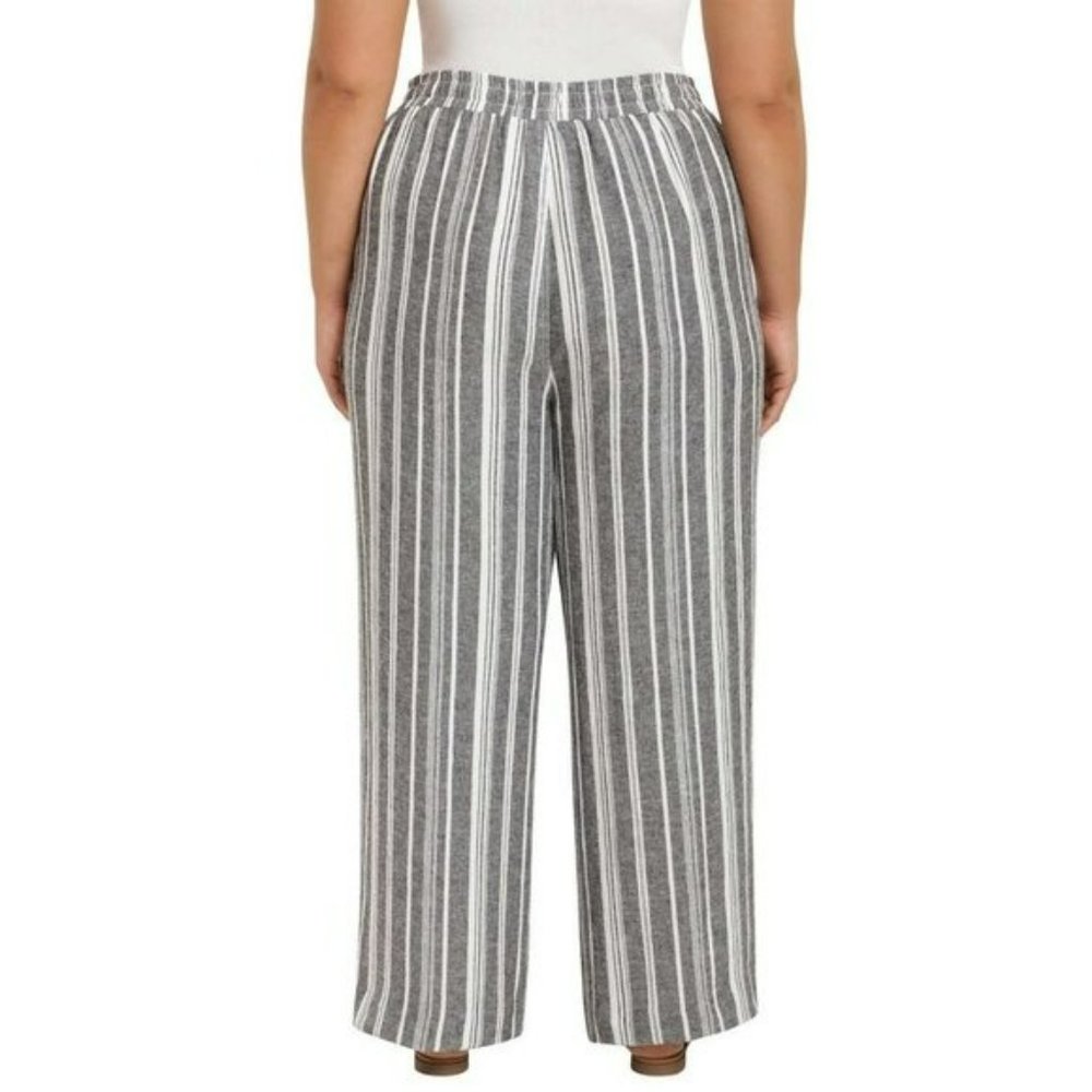 NWT Briggs Women's Wide Leg Lightweight Linen Blend 2 Pockets Striped Pants - Picture 9 of 9